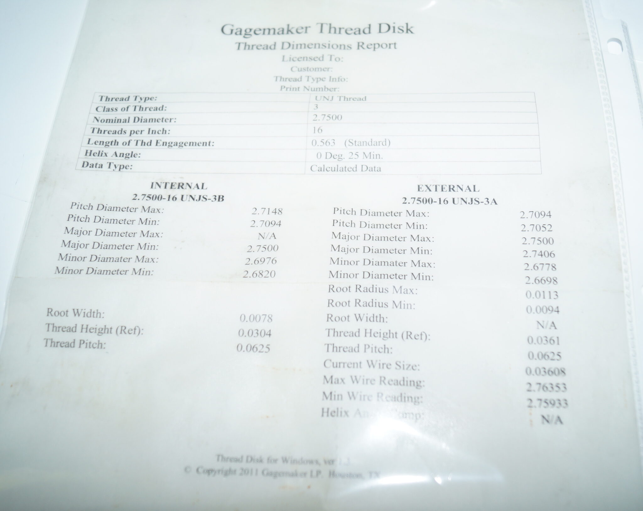 2-3/4 16 UNJ 3A Thread Setting Plug Gage » ToolingCrib.com